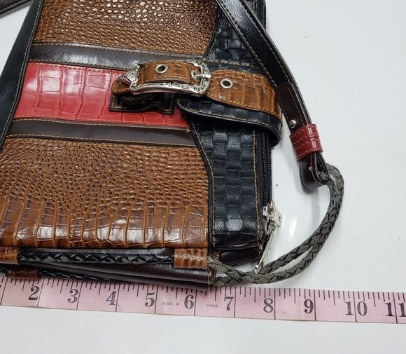 M.C. Marc Chantal Fake Reptile Skin Purse Brown Red Crossbody Strap - Picture 14 of 16